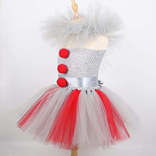 Disfraz de Payaso Pennywise sin Mangas Princesa Vestido Tutu en Tulle con Aro de Pelo Disfrace de Fiesta de Cumpleaños Cosplay Halloween Trajes de Noche Carnaval Navidad Ceremonia Rojo 8-9 Años