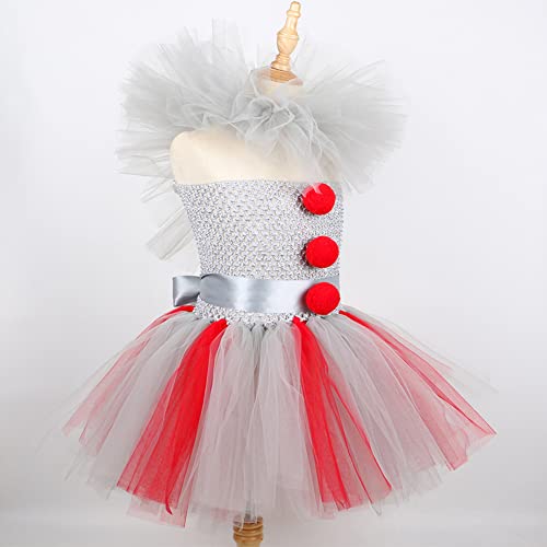 Disfraz de Payaso Pennywise sin Mangas Princesa Vestido Tutu en Tulle con Aro de Pelo Disfrace de Fiesta de Cumpleaños Cosplay Halloween Trajes de Noche Carnaval Navidad Ceremonia Rojo 8-9 Años