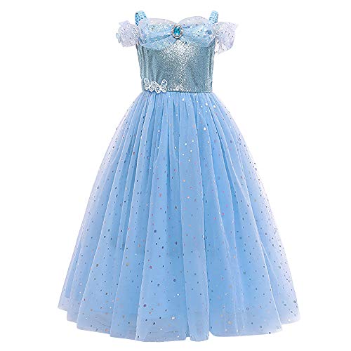 Disfraz de Princesa Cenicienta Niñas Carnaval Manga de Soplo Fiesta Vestido para Halloween Navidad Fiesta Ceremonia Aniversario Cosplay Costume Azul #3 4-5 Años