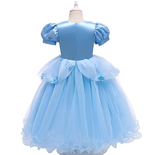 Disfraz de Princesa Cenicienta Niñas Carnaval Manga de Soplo Fiesta Vestido para Halloween Navidad Fiesta Ceremonia Aniversario Cosplay Costume Azul #1 3-4 Años