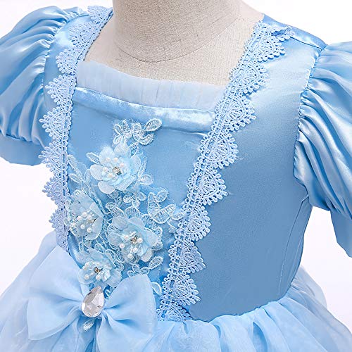 Disfraz de Princesa Cenicienta Niñas Carnaval Manga de Soplo Fiesta Vestido para Halloween Navidad Fiesta Ceremonia Aniversario Cosplay Costume Azul #1 3-4 Años