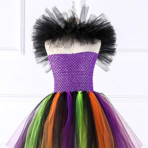 Disfraz Maléfica Niña Bruja Vampiresa Reina Malvada Maleficent Princesa Tutu Vestido+Diadema de Cuernos+Las de Angel Conjunto Halloween Carnaval Fiesta de Cosplay Disfraces Arcoíris 8-9 años