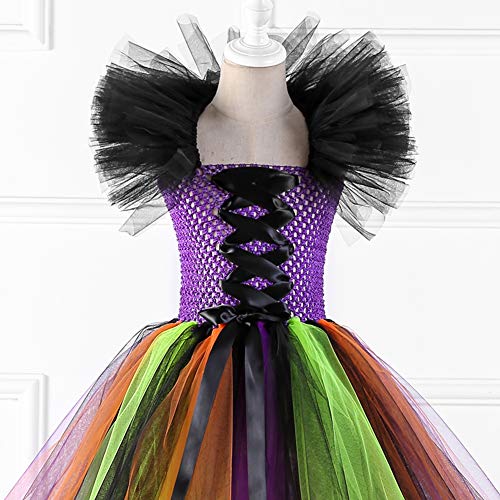 Disfraz Maléfica Niña Bruja Vampiresa Reina Malvada Maleficent Princesa Tutu Vestido+Diadema de Cuernos+Las de Angel Conjunto Halloween Carnaval Fiesta de Cosplay Disfraces Arcoíris 8-9 años