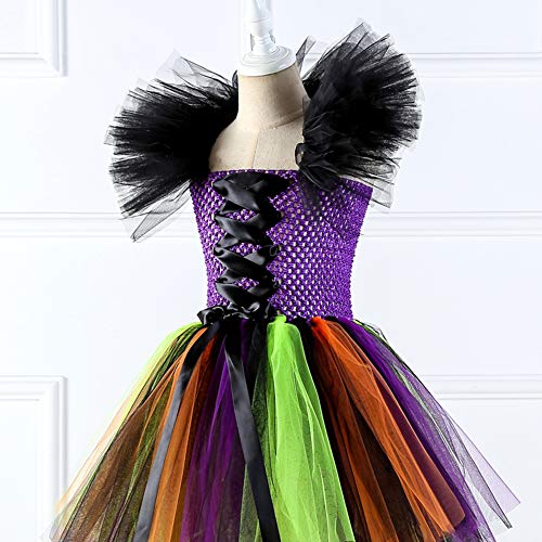 Disfraz Maléfica Niña Bruja Vampiresa Reina Malvada Maleficent Princesa Tutu Vestido+Diadema de Cuernos+Las de Angel Conjunto Halloween Carnaval Fiesta de Cosplay Disfraces Arcoíris 8-9 años