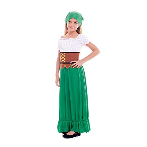 Disfraz Medieval Mesonera Niña Vestido Tabernera Campesina Posadera【Tallas Infantiles de 3 a 12 años】[Talla 10-12 años] Disfraces Medievales Edad Media Carnaval Festivales Teatro Actuaciones Desfiles