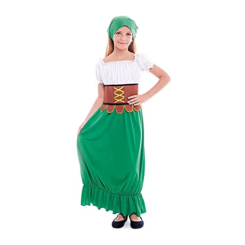 Disfraz Medieval Mesonera Niña Vestido Tabernera Campesina Posadera【Tallas Infantiles de 3 a 12 años】[Talla 10-12 años] Disfraces Medievales Edad Media Carnaval Festivales Teatro Actuaciones Desfiles