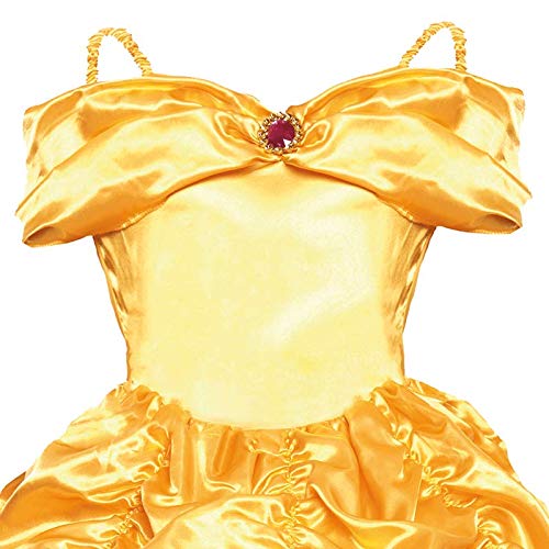 Disfraz Princesa Bella Niña Vestido Dorado 【Talla Infantil 3 a 12 años】[Talla 10-12 años| Traje Cosplay Princesa Fantasía para Fiestas Carnaval Halloween Cumpleaños