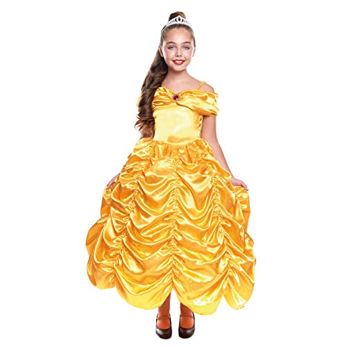 Disfraz Princesa Bella Niña Vestido Dorado 【Talla Infantil 3 a 12 años】[Talla 10-12 años| Traje Cosplay Princesa Fantasía para Fiestas Carnaval Halloween Cumpleaños