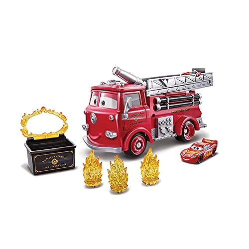 Disney Cars Camión Transportador de Coches de Juguete Rojo Acribacias con Agua (Mattel GPH80) + Cars Rayo McQueeen Dorado Coche de Juguete Personaje, Regalo para niños + 3 años (Mattel GYG27)