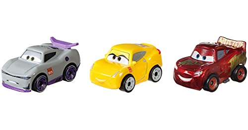 Disney Cars GYD33 Mini Racers - Juego de 3 minicarreras (metal, con Rusteze, Rayo McQueen, Cruz Ramírez y Kurt