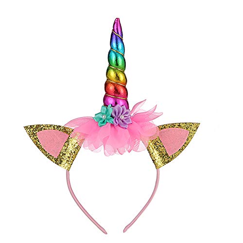 DIXIUZA Disfraz para Niñas Diadema Unicornio Floral con Oreja y Falda Tutú Vestido de Arco Iris Disfraz