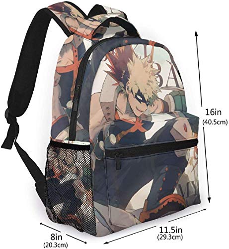 DJNGN Mochilas para niñas Adolescentes My He-r-o ACA-Demi-a Backpcak Bakugou Katsuki Boku No Hero Mochila Duradera con Gran Espacio y Estampado con Correas Acolchadas