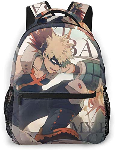 DJNGN Mochilas para niñas Adolescentes My He-r-o ACA-Demi-a Backpcak Bakugou Katsuki Boku No Hero Mochila Duradera con Gran Espacio y Estampado con Correas Acolchadas