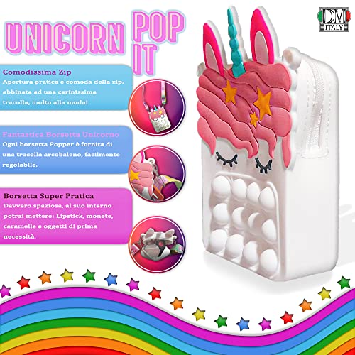 DM italy, Bolso pop it niña, bolso popit unicornio con correa, Fidget toy bolso antiestrés varios colores (rosa)