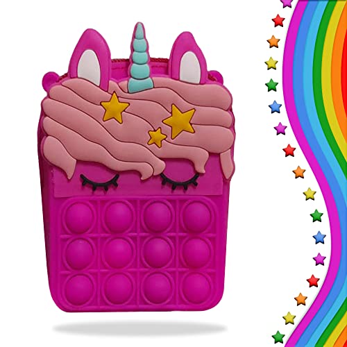 DM italy, Bolso pop it niña, bolso popit unicornio con correa, Fidget toy bolso antiestrés varios colores (rosa)