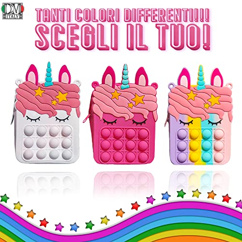 DM italy, Bolso pop it niña, bolso popit unicornio con correa, Fidget toy bolso antiestrés varios colores (rosa)