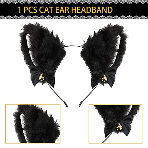 DoDuo Diadema de Oreja de Gato, Kit Disfraz Diadema de Gato Collar Choker Aleación para Mujer Niña Disfraces Fiesta Halloween Cumpleaños Cosplay