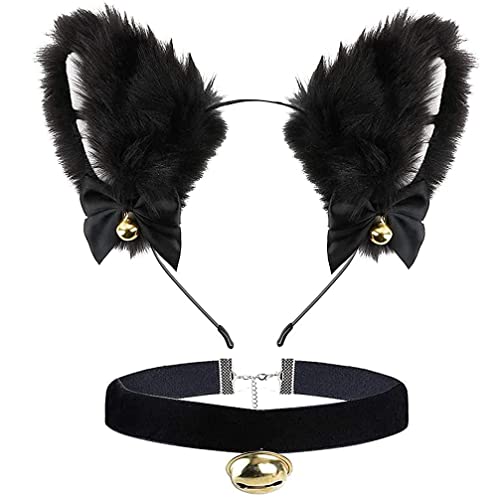 DoDuo Diadema de Oreja de Gato, Kit Disfraz Diadema de Gato Collar Choker Aleación para Mujer Niña Disfraces Fiesta Halloween Cumpleaños Cosplay