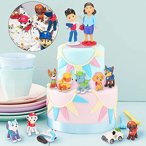 Dog Adornos Decoración Tartas,12PCS Minifiguras Patrulla de Perros Cupcake Toppers Diy Paw Tema Decoración De Tartas Para Niños Ducha de Bebé Fiesta de Cumpleaños DIY Decoración Suministros