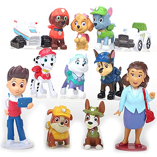 Dog Adornos Decoración Tartas,12PCS Minifiguras Patrulla de Perros Cupcake Toppers Diy Paw Tema Decoración De Tartas Para Niños Ducha de Bebé Fiesta de Cumpleaños DIY Decoración Suministros