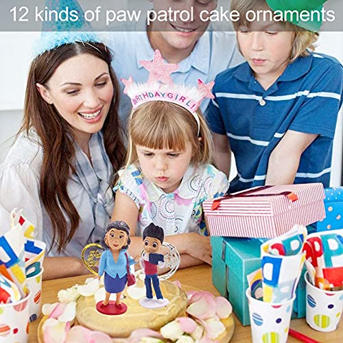 Dog Adornos Decoración Tartas,12PCS Minifiguras Patrulla de Perros Cupcake Toppers Diy Paw Tema Decoración De Tartas Para Niños Ducha de Bebé Fiesta de Cumpleaños DIY Decoración Suministros