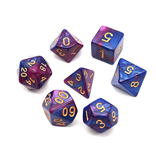 DollaTek Dados poliédricos Juego de Mesa Juegos de Dados 3 Juegos de Dados 3 x 7 (21 Piezas) Serie de Dados D20 D12 D10 D8 D6 D4 Dados DND DND RPG MTG Colores Dobles Una Pieza (púrpura y Azul)