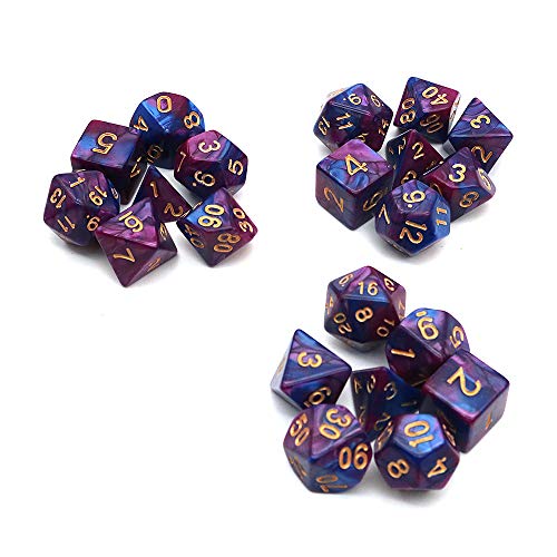 DollaTek Dados poliédricos Juego de Mesa Juegos de Dados 3 Juegos de Dados 3 x 7 (21 Piezas) Serie de Dados D20 D12 D10 D8 D6 D4 Dados DND DND RPG MTG Colores Dobles Una Pieza (púrpura y Azul)