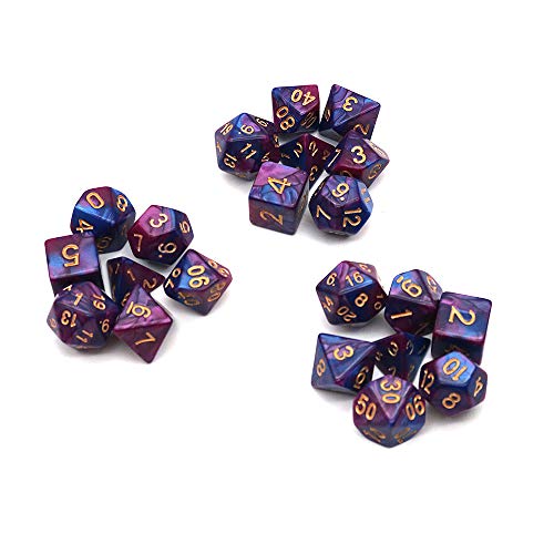 DollaTek Dados poliédricos Juego de Mesa Juegos de Dados 3 Juegos de Dados 3 x 7 (21 Piezas) Serie de Dados D20 D12 D10 D8 D6 D4 Dados DND DND RPG MTG Colores Dobles Una Pieza (púrpura y Azul)