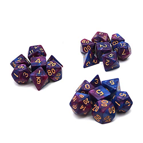 DollaTek Dados poliédricos Juego de Mesa Juegos de Dados 3 Juegos de Dados 3 x 7 (21 Piezas) Serie de Dados D20 D12 D10 D8 D6 D4 Dados DND DND RPG MTG Colores Dobles Una Pieza (púrpura y Azul)