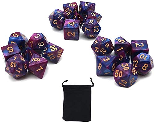 DollaTek Dados poliédricos Juego de Mesa Juegos de Dados 3 Juegos de Dados 3 x 7 (21 Piezas) Serie de Dados D20 D12 D10 D8 D6 D4 Dados DND DND RPG MTG Colores Dobles Una Pieza (púrpura y Azul)