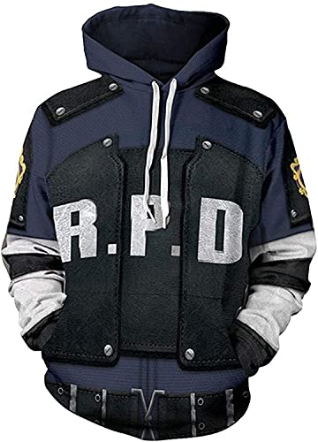 DONGYAO Sudaderas con capucha Leon Scott Kennedy Cosplay Disfraz de Halloween Carnaval R.P.D Impresión Policía Sudadera Jersey para adultos (color: azul marino, tamaño: S)