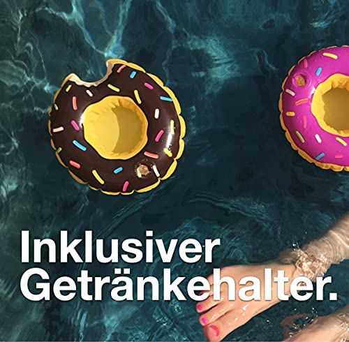 Donut inflable Ø 120 cm con mordida anillo de natación aro flotante colchón de aire cojín de natación marrón, piscina y agua, con 1x portavasos para adultos y niños isla de natación animal flotantema