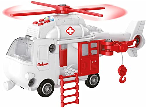 DQTOYS Helicóptero Transformable de Rescate Luces y Sonidos