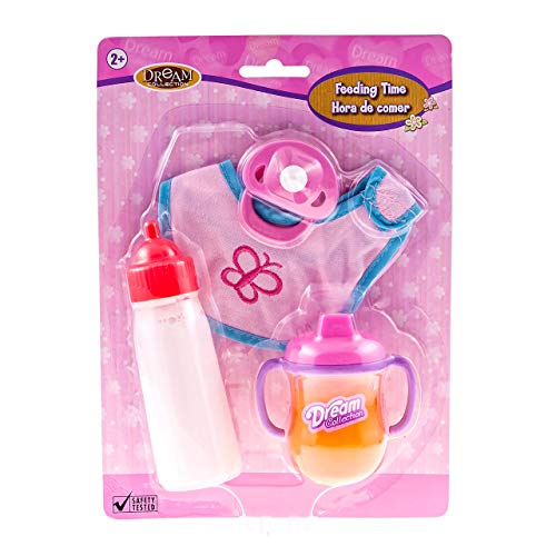 DREAM COLLECTION 4 in 1 Doll feeding time. Magic juice & milk Bib & pacifier