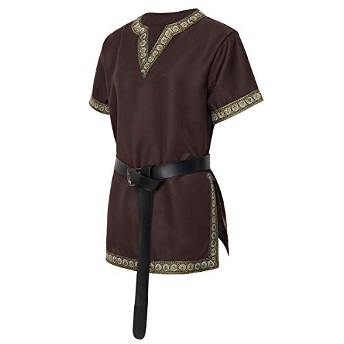 dream cosplay Túnica Medieval Traje Caballero Viking Guerrero Camiseta marrón,XX-Grande