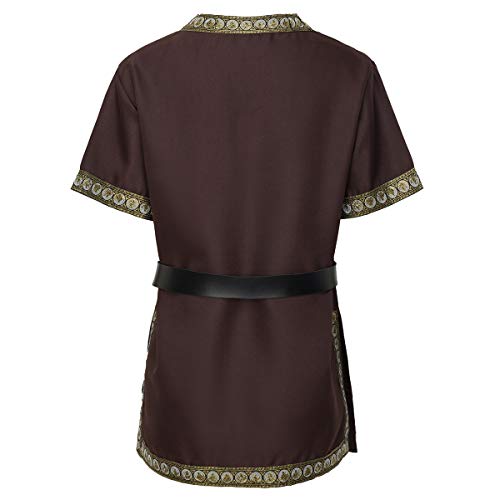 dream cosplay Túnica Medieval Traje Caballero Viking Guerrero Camiseta marrón,XX-Grande