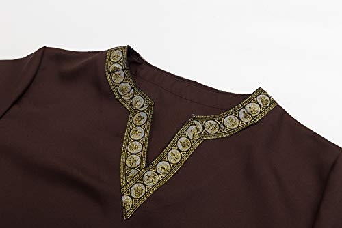 dream cosplay Túnica Medieval Traje Caballero Viking Guerrero Camiseta marrón,XX-Grande