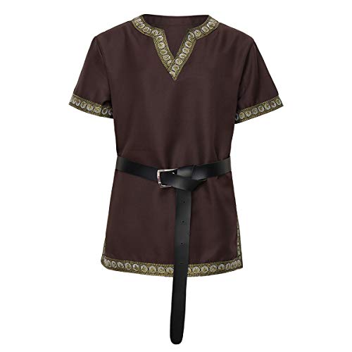 dream cosplay Túnica Medieval Traje Caballero Viking Guerrero Camiseta marrón,XX-Grande