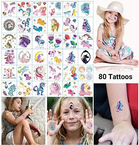 Dream Loom Fiesta de cumpleaños de Tatuajes temporales para niños, Unicorn Party Supplies Supplies Favors, Pegatinas de Tatuajes extraíbles para niñas (Tatuajes de Unicornio, 36 Hojas)