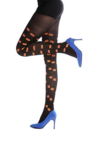 Dress Me Up - W-015 Panti Medias Carnaval Halloween Negro Cabezas de Calabaza S/M