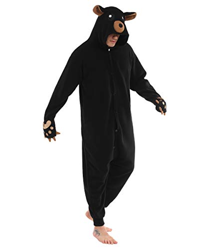 dressfan Unisexo Oso Pijamas Animales Traje de Dormir Cosplay Disfraz Homewear Mamelucos Ropa De Dormir Comodidad Suave Festival de Carnaval Halloween Navidad Negro