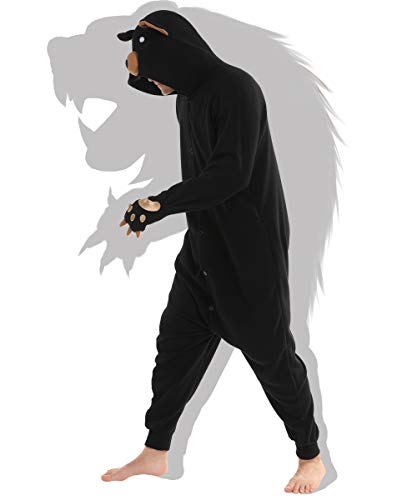 dressfan Unisexo Oso Pijamas Animales Traje de Dormir Cosplay Disfraz Homewear Mamelucos Ropa De Dormir Comodidad Suave Festival de Carnaval Halloween Navidad Negro