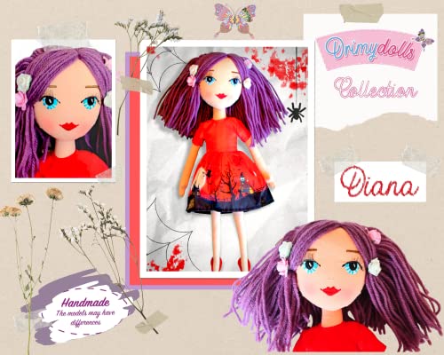 DRIMYDOLLS - Diana Muñeca de Trapo Suave Niñas, Blandita, Hecha a Mano, Muñeca de Moda 35 CM, Ojos Arcoiris, Colección Serie Limitada 300 UD en Todo el Mundo, Color Rojo, Exclusiva, Diseño