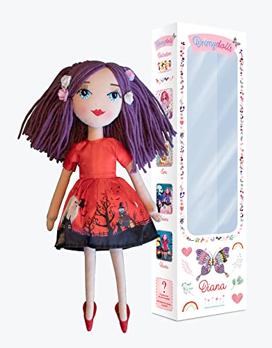 DRIMYDOLLS - Diana Muñeca de Trapo Suave Niñas, Blandita, Hecha a Mano, Muñeca de Moda 35 CM, Ojos Arcoiris, Colección Serie Limitada 300 UD en Todo el Mundo, Color Rojo, Exclusiva, Diseño