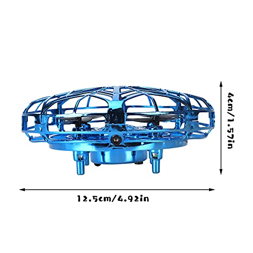 Dron para Niños Mini Drone UFO Flying,Mini Drone UFO para Niños,Drone LED operado a Mano, Flying Ball Juguetes con giratorias y Brillantes de 360 °de Luces LED Sensor de Infrarrojosy (Azul)