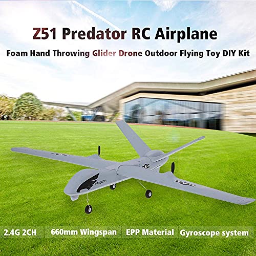 Drone, Z51 2.4G 2Ch Predator Control Remoto Avión RC 660Mm Envergadura Espuma Planeador Lanzamiento Manual Drone Kit Bricolaje para niños Principiantes