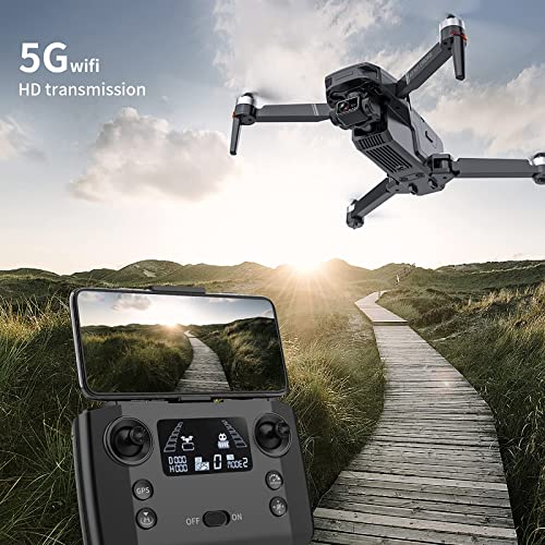 DSRHOM KF101 Drone Plegable con cámara 4K para Adultos, 5g WiFi FPV Transmisión en Tiempo Real, Gimbal Quadcopte de 3 Ejes, Selfie de Gestos, Altitude Hold, Quadcopte Drone Impermeable para Adultos