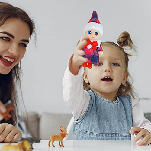 Duendes navideños, regalo de decoración navideña, diminuto muñeco de elfos bebés con extremidades giratorias, vestidos de lentejuelas y cuadros escoceses Muñeco de elfos coloridos para Navidad de año