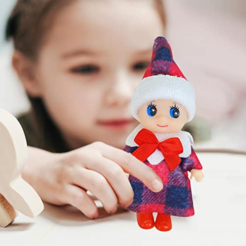 Duendes navideños, regalo de decoración navideña, diminuto muñeco de elfos bebés con extremidades giratorias, vestidos de lentejuelas y cuadros escoceses Muñeco de elfos coloridos para Navidad de año