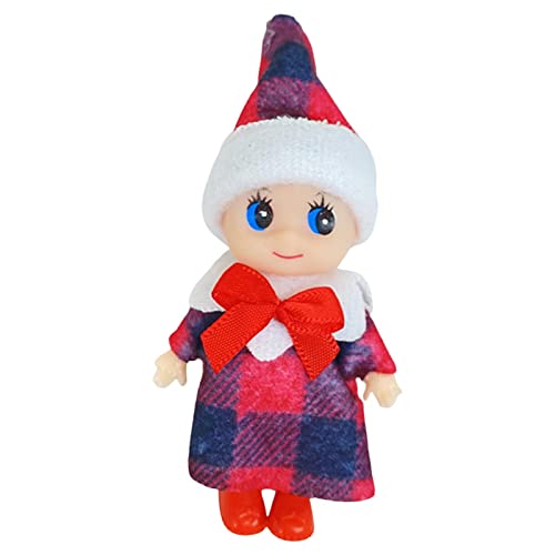 Duendes navideños, regalo de decoración navideña, diminuto muñeco de elfos bebés con extremidades giratorias, vestidos de lentejuelas y cuadros escoceses Muñeco de elfos coloridos para Navidad de año